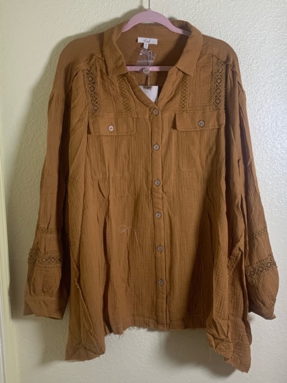 NWOT Easel Brown Button-Up Lightweight Peasant Jacket, Size M